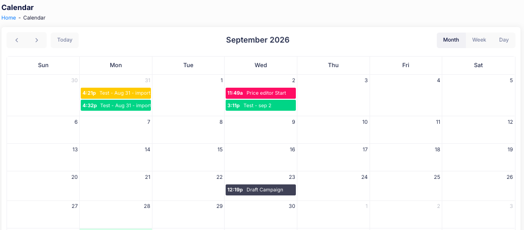 The Calendar in Month view, with scheduled tasks shown on their days and times