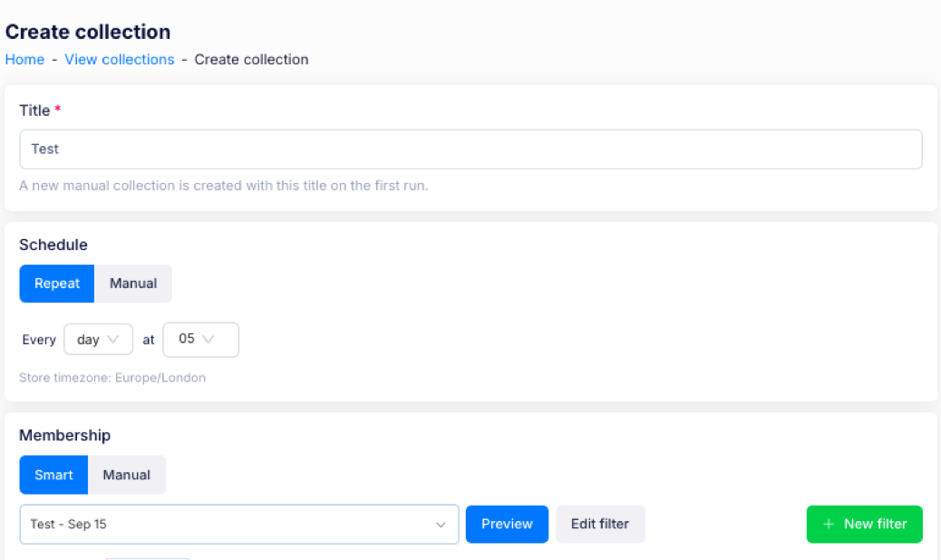 The Create collection page